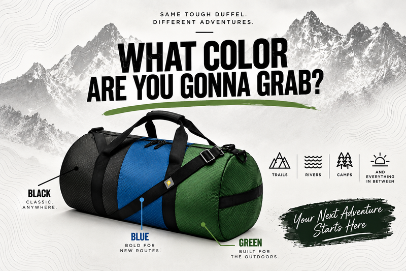 Load image into Gallery viewer, Heavy Duty Duffel color options: Midnight Black, Pacific Blue, Forest Green
