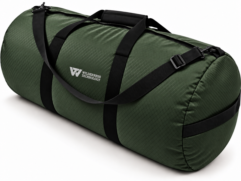 Load image into Gallery viewer, Wilderness Technology Heavy Duty Duffel in Forest Green with embroidered logo and shoulder strap

