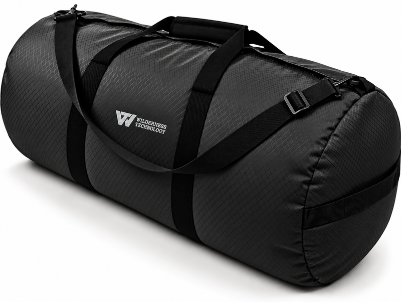 Load image into Gallery viewer, Wilderness Technology Heavy Duty Duffel in Midnight Black with embroidered logo and shoulder strap
