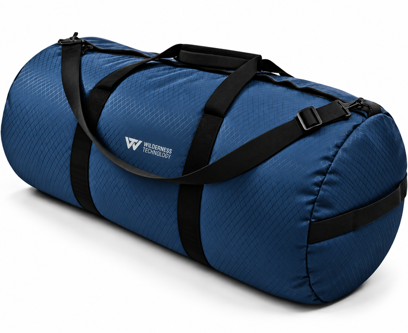 Load image into Gallery viewer, Wilderness Technology Heavy Duty Duffel in Pacific Blue with embroidered logo and shoulder strap
