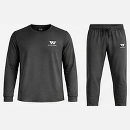 Men's charcoal merino crew top and bottom set