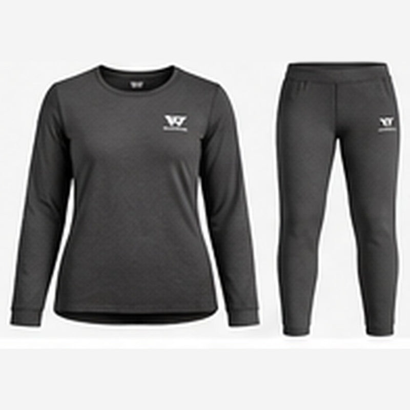 Load image into Gallery viewer, Women's charcoal merino crew top and bottom set
